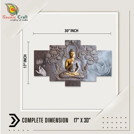 Saumic Craft Set of Five Gautam Buddha 3D Wall Painting with Frame for Home Decoration (75 X 43 CM)(Multicolor)