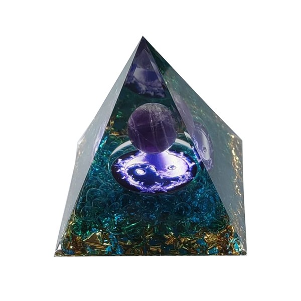 Chrikidor,Orgone Pyramid,Crystal Energy Pyramid Generator,Orgonite,Pyramids Balancing for Protection Meditation Stress Relief Therapy,Desk Decoration,Good Luck Gift(Tai Chi Glass)