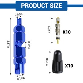 Hovom 21PCS Presta Valve Core Kit, Alloy Stem Removal Tool with 10 Presta Valve Cores and 10 Stem Caps, Brass Valves Core Replacement for Mountain Bike & Road Bike Tubeless Tire Repair (Blue)