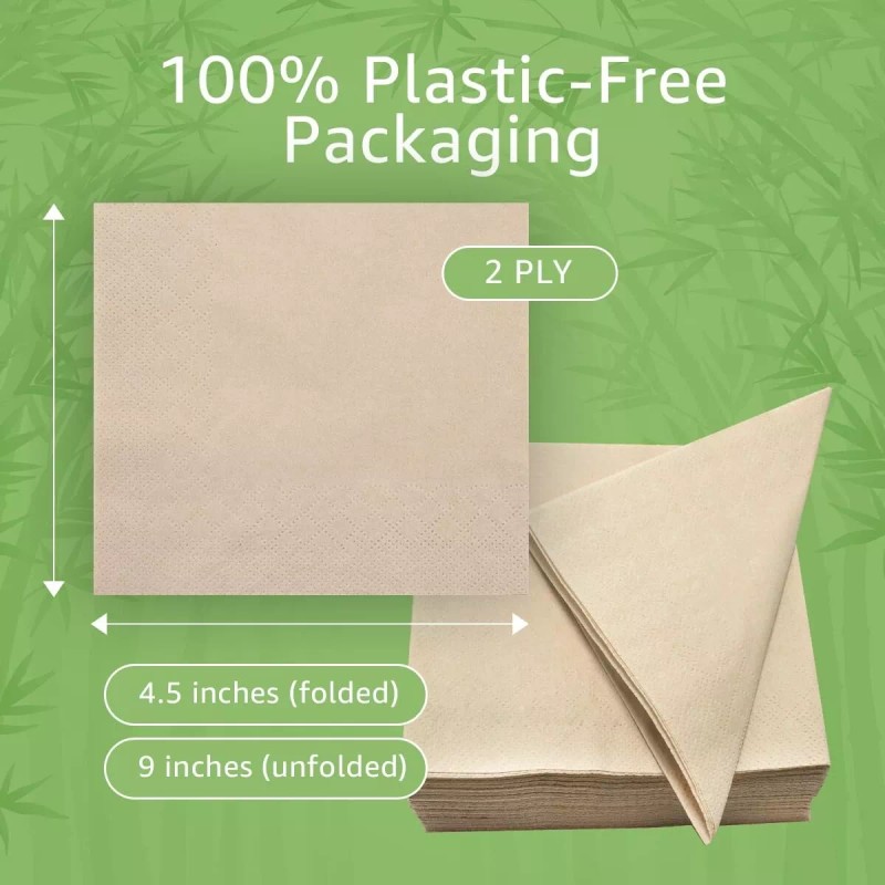Ibambo Bamboo Cocktail Napkins - 50 Pack, 2-Ply, Ecofriendly Beverage