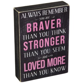 Kelli's Shop Braver Always Remember Box Sign-7 x 5 Inches, Multicolor