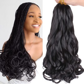 Xtrend 14 Inch Pre Stretched Curly Braiding Hair 8 Packs French Curly Braiding Hair Yaki Texture Synthetic Box Braids Braiding Hair For Women Nature Black Hair Extensions French Curls Braids（14Inch，1B#)