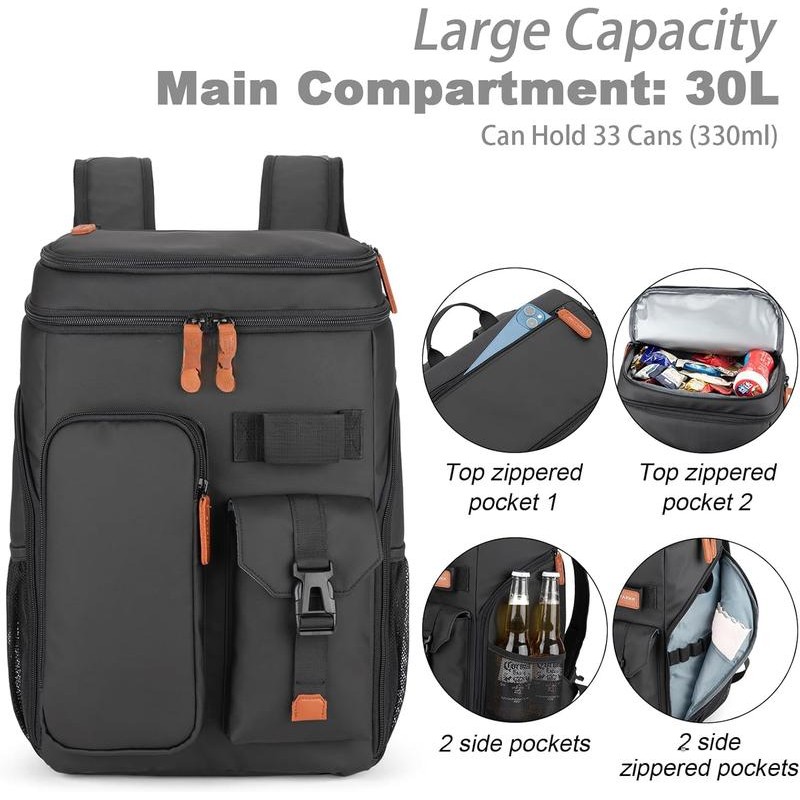Insulated Cooler Backpack,33 Cans Multifunctional Double Deck Leakproof Cooler Bag