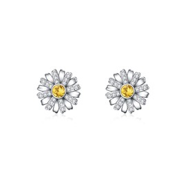 Daisy Studs Earrings 925 Sterling Silver Flower Earrings with Crystal Jewelry Gifts for Women Girls