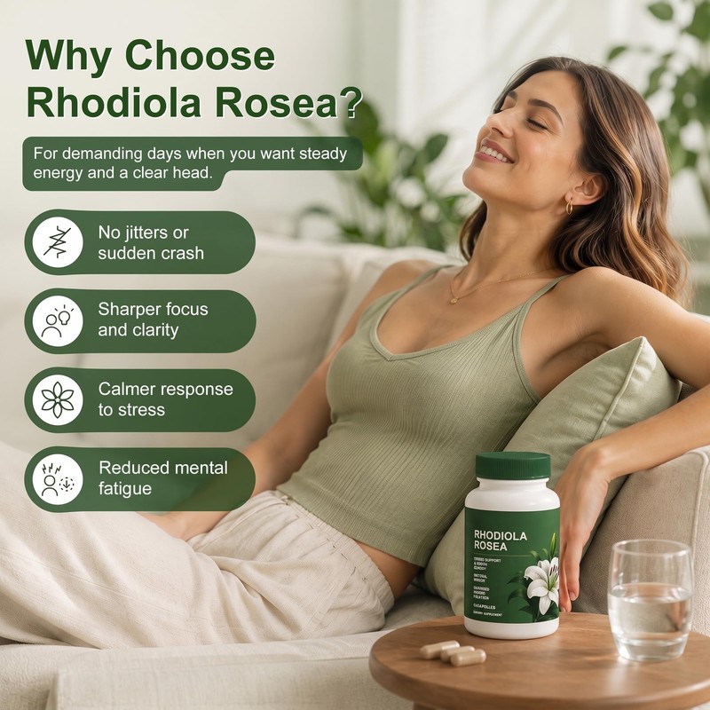 Rhodiola Rosea Organic Supplement—Adapted Herbal Formula Helps Relieve Stress, Improve