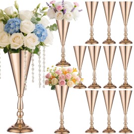 14 Tall Golden Metal Tabletop Vase Wedding Flower Display Stand Anniversary Ceremony Party 2/10pcs Tabletop Trumpet Vase forquantity: 10PCS