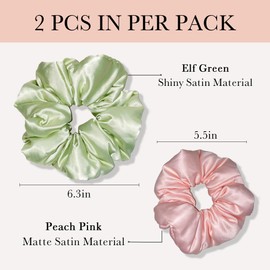 Bsofter Satin Scrunchies for Women - 2-Pack Hair Ties Soft Oversized Scrunchies for Women,Sleepy Ponytail Holders for Girls,Soft Oversized No Damage for All Hair Types Green&Pink