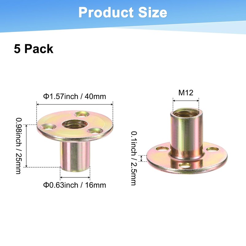 M METERXITY 5-Pack M12x25mm T-Nuts Galvanized Carbon Steel Tee Nut