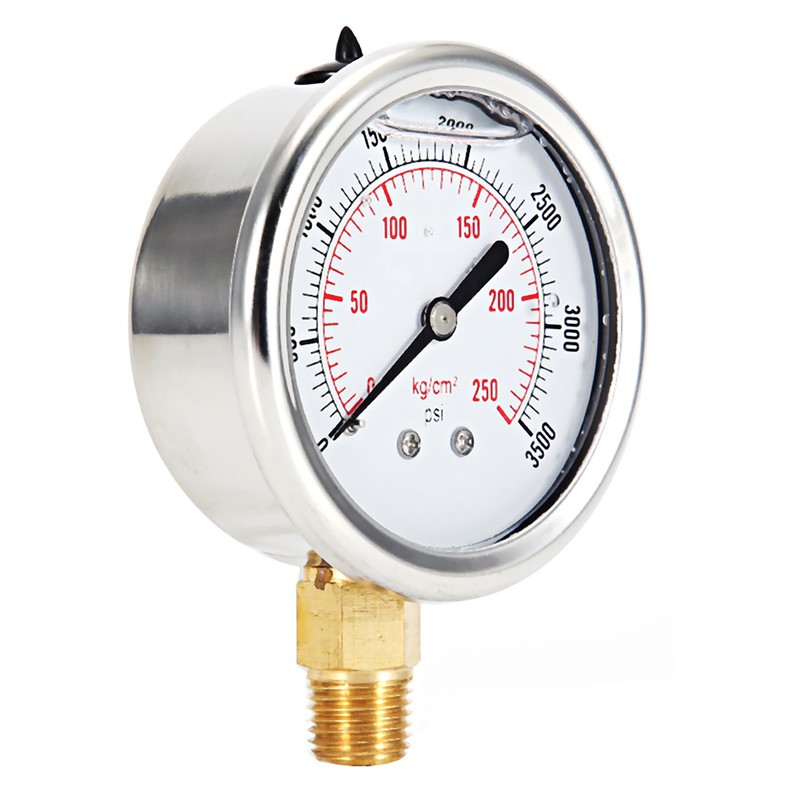 Stainless Steel Hydraulic Liquid Filled Fuel Pressure Gauge 0-3500 PSI