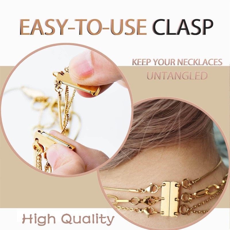 Kryzalite® Three Rows Layering Necklace Clasp, Magnetic Attraction for 18K