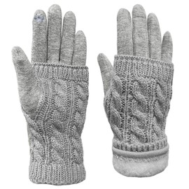 Thermal Gloves Women's Touch Screen, Fabric Finger Gloves with Removable Knitted Cuffs, Thermal Gloves Winter Women, Warm Gloves for Skiing, Cycling, Work, 24 cm, lightgrey