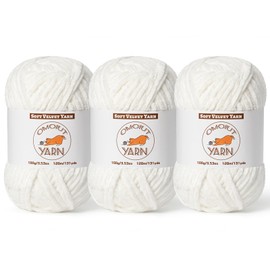 3 Pack White Fluffy Velvet Yarn for Crocheting, Chunky Chenille Baby Blanket Yarn for Crocheting, Soft Fuzzy Puzzle Yarn for Knitting, (100g/3.53oz Each) Bulky Thick Amigurumi Crochet Yarns