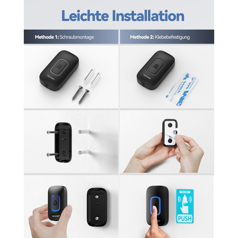 TECKNET Wireless Bell, 400 m Wireless Range Doorbell Set with