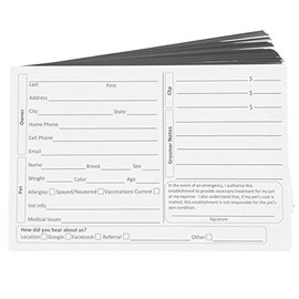 Pet, Dog, Cat Grooming Customer Client Clip Cards (100 Pack Thick 4 X 6 inch White Profile Kennel Record Care Service Card)