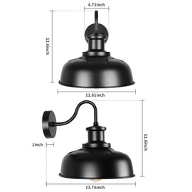 Diyel Solar Barn Light for Outside, Gooseneck Outdoor Wall Lights Solar Powered, Farmhouse Exterior Wall Sconce, Industrial Outside Lighting Fixture, Rustic Lantern for Garage, Barn, Shed,RZSR007-2 BK