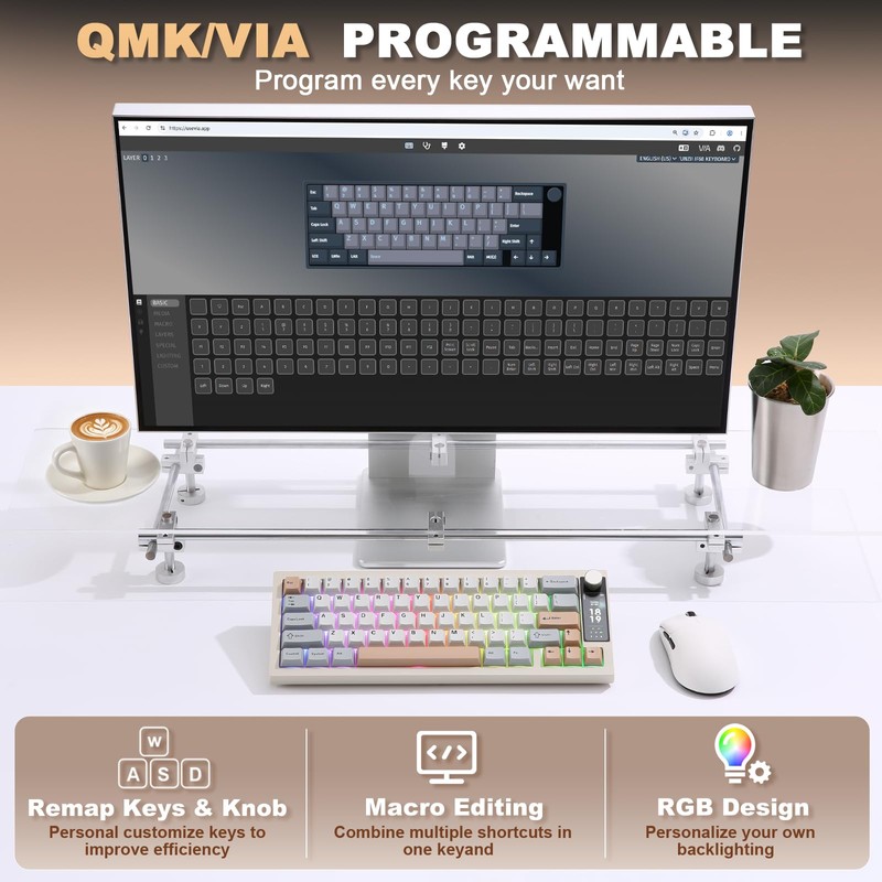 YUNZII IF68 Wireless Mechanical Keyboard (Beige,Candy Switch)