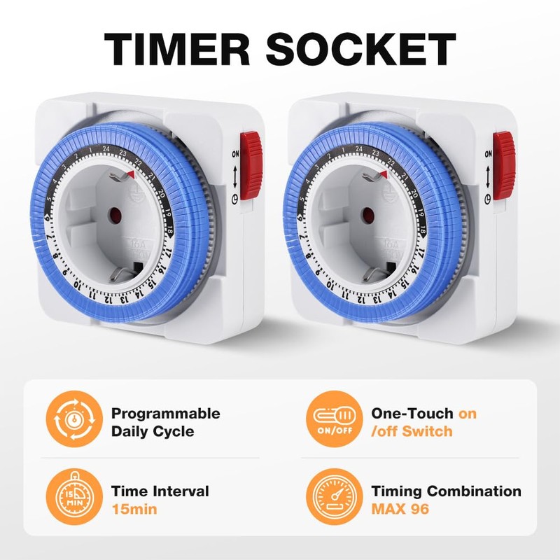 Adiwo Mechanical Timer, Pack of 2 Analogue Timer for Indoor