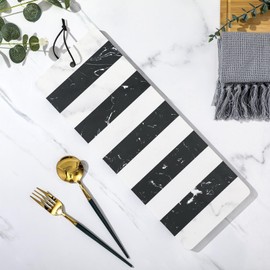 Patelai Marble Board for Kitchen Multi Purpose Striped Marble Cutting Board with Leather Tie 6" x 16" Serving Tray Stone Checkered Cutting for Kitchen Easy To Clean