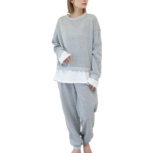 1/2 plus Nibunnoichi Plus Women's Sweatshirt, Top and Bottom, Fleece Lined, Set, Sweatshirt, Jersey, gray