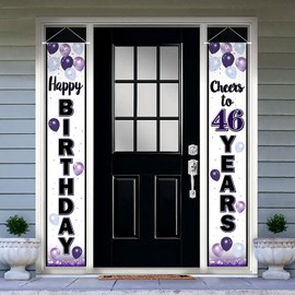 LASKYER Happy 46th Birthday Purple Door Banner - Cheers to 46 Years Old Birthday Front Door Porch Sign Backdrop,46th Birthday Party Decorations.