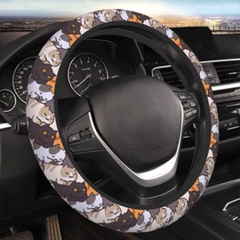 Funda para volante de cara de gato de dibujos animados para mujeres, hombres y niñas, accesorios de automóvil, decoración antideslizante, de neopreno, para volante de automóvil, protector universal de