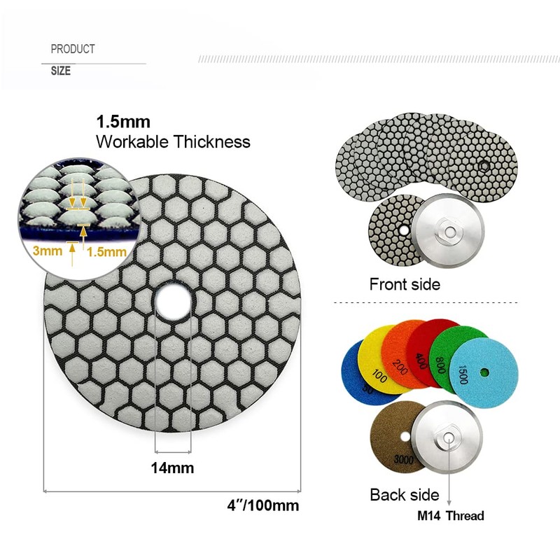 SHDIATOOL Dry Diamond Polishing Pads 7PCS Set Mixed Grits and
