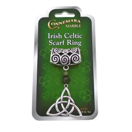 Irish Celtic"Trinity" Scarf Ring with Genuine Irish Connemara Marble