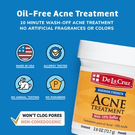 De La Cruz 10% Sulfur Ointment - Cystic Acne Treatment for Face and Body - Daily 10 Min Spot Treatment Mask - Safe and Effective Game Changing Hormonal Acne Treatment That Clears Up Pimples - 2.6 oz