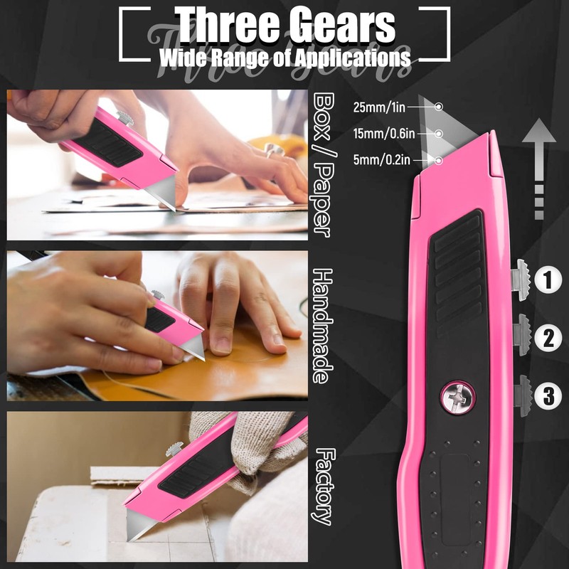 Jetmore Box Cutter, 2 Pack Pink Utility Knife, Durable Razor