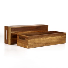 DUCIHBA, Natural Acacia Hardwood Bathroom Tray with Handles for Organizing Toiletries and Accessories - Large 16.5x6 in Size for Countertop, Shelf, or Tank Top Storage