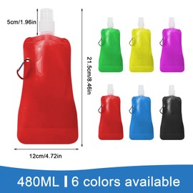 SKHAOVS Pack of 6 480 ml Foldable Flexible Water Bottle, Reusable, Foldable Water Bag, Festival with Carabiner Hook, Festival Bottle for Hiking, Adventure, Travel (6 Colours)