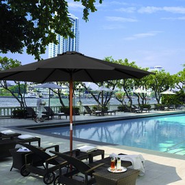 Yescom 9 Ft Wooden Patio Umbrella 8 Ribs Table Parasol Rope Pulley Outdoor Backyard