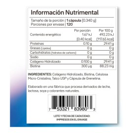 Biotina Orgánica 120 Cápsulas 300 mcg Suplemento Primetech Sin Sabor con Colageno Fortalece Piel, Cabello y Uñas