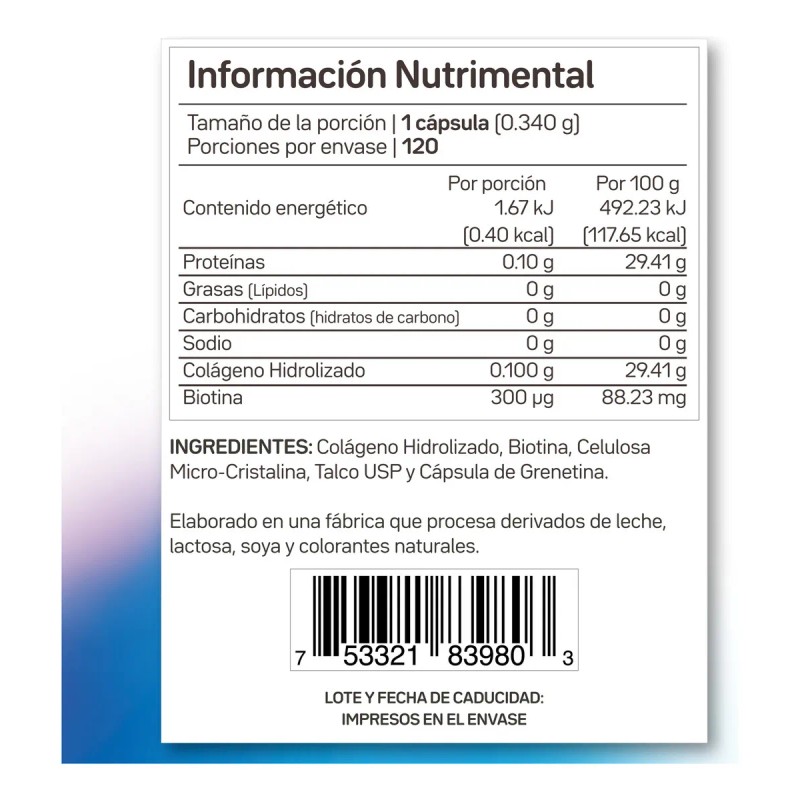 Biotina Orgánica 120 Cápsulas 300 mcg Suplemento Primetech Sin Sabor