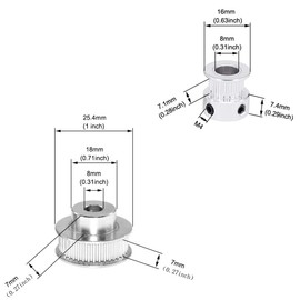 TUZUK 2PCS Set GT2 Synchronous Wheel 20&36 Teeth 8mm Bore Aluminum Timing Pulley with 2PCS Length 200mm Width 6mm Belt (20-36T-8B-6)