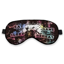 Eat Sleep Game Repeat Sleep Mask Eye Mask for Boys Kids Teens Girls, Gamer Eye Mask, Silk Blackout Eye Mask for Sleeping, Pink Blue Game Theme Adjustable Straps Soft Lightweight Sleep Mask