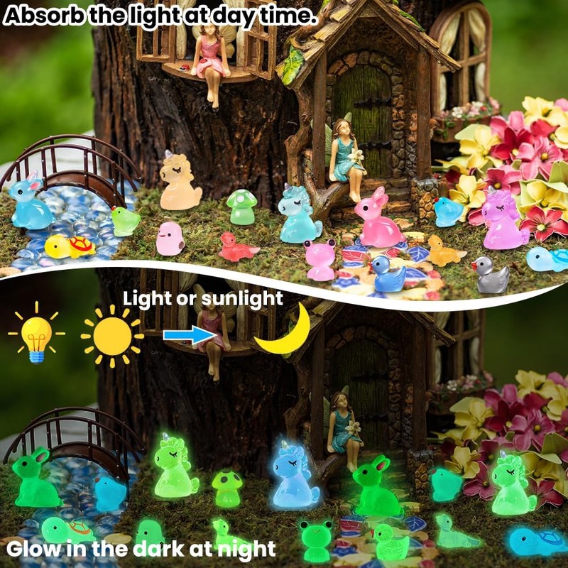 XIMISHOP 113PCS Mini Luminous Resin Animals，Coloful Cute Mini Resin Animals