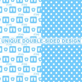 Ohkishly 10 Sheets Reversible Footprint Wrapping Paper for Kids Girls, 20'' x 28'' Blue Gift Wrap Paper in Footprint Polka Dot Design for Baby Shower, Baptism, New Baby Birth, Birthday Party Supplies