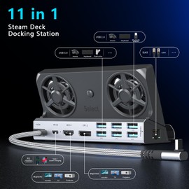 YCE Dual Cooling Fans 11-in-1 Steam Deck Docking Station with HDMI 2.0,6 USB Ports,RJ45 1000Mbps,VGA,DP1.2,100W PD, 40Gbps Adapter for Steam Deck/Rog Ally/Switch/Legion Go