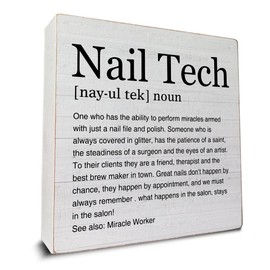 Best Nail Tech Gifts for Women Nail Tech Definition Art Wooden Box Sign Decorative Wooden Sign Home Salon Decor for Desk Table Shelf 5 x 5 Inches