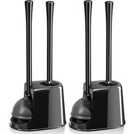 Toilet Plunger and Brush Set, Toilet Brush and Plunger with Ventilated Holder, 2-in-1 Bathroom Cleaning Combo with Caddy Stand(2 Pack, Black) …