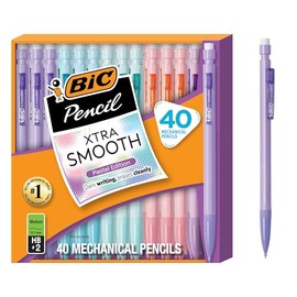 BIC Xtra - Lápiz mecánico liso con borradores, punta de 0,7 mm, recargable, paquete de 40 unidades
