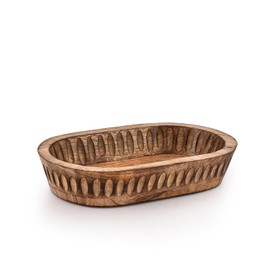 Indus Lifespace Decorative Bowl Mango Wood for Home Decor, Unique Centerpiece Bowl, with Hand Carved Vertical Stripes for Home Decor, Bathroom, Kitchen Counter, & More (10" x 6" x 2")