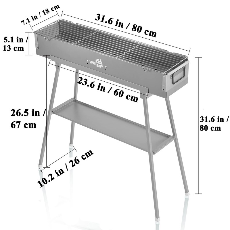 WILLBBQ Charcoal Grills Commercial Quality Portable Hibachi BBQ Lamb Skewer