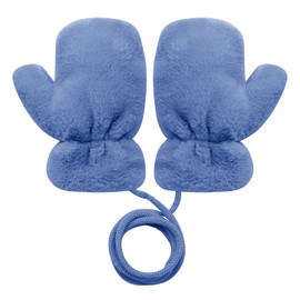 IPENNY Kids Thermal Plush Gloves with Hangable String Fluffy Winter Thick Full Finger Mittens Windproof Outdoor Anti-lost Gloves Hand Warmer for Bike Riding Walking Ski Ages 3-5Y (Blue)