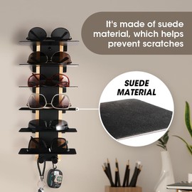 J JACKCUBE DESIGN Sunglasses Storage Organizer Wall Mounted 6 Eyeglasses Display Holder Shelf Rack, Eyewear Hanging Rack with Metal Hooks (Black)- MK1030A