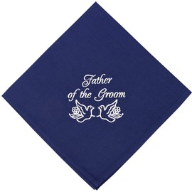 Father of the Groom Embroidered Handkerchief Father in law Wedding Gift from New Daughter Hankerchief Parent Wedding Gift (Navy blue, Father of the Groom)