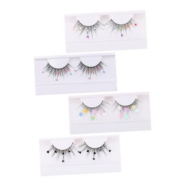 Vaguelly Glitter Butterfly Flower False Eyelashes Set 4 Pairs of Long Cosplay Lashes for Women Sparkling Sequins Design for Parties and Events