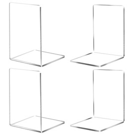 Bookends Set of 4 Clear Acrylic Bookends. Suitable for School, Home, Office, Library, Bedroom and Desk Organization. Transparent Decoration