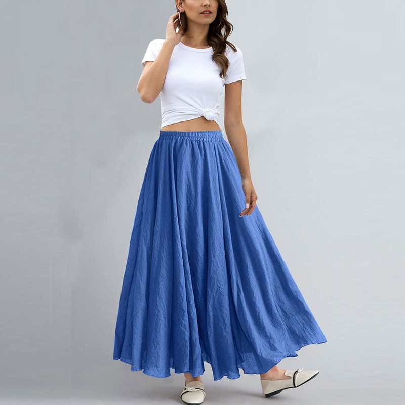 ASHER FASHION Women's Bohemian Style Elastic Waist Band Cotton Linen